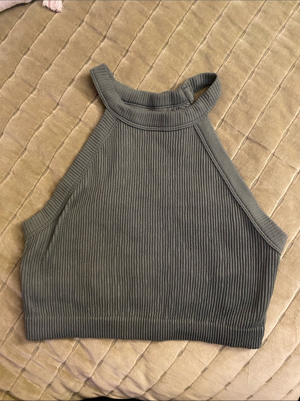 aerie Ribbed High-Neck Cropped Tank Top - Charcoal Gray